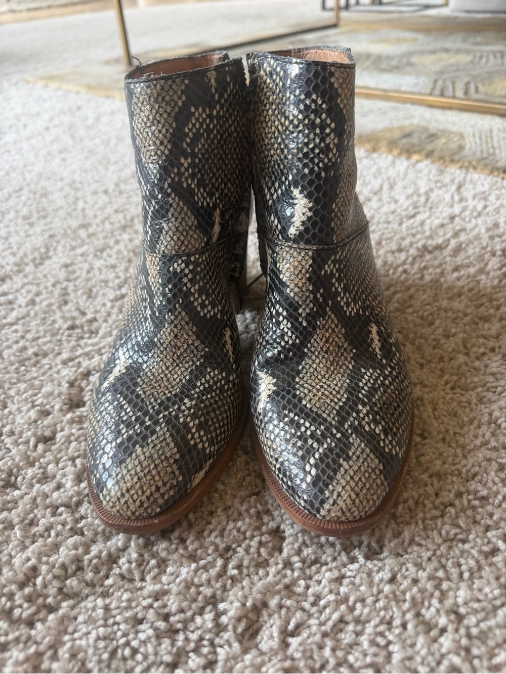 Python-Print Ankle Boots in Black and Cream leather made in Brazil